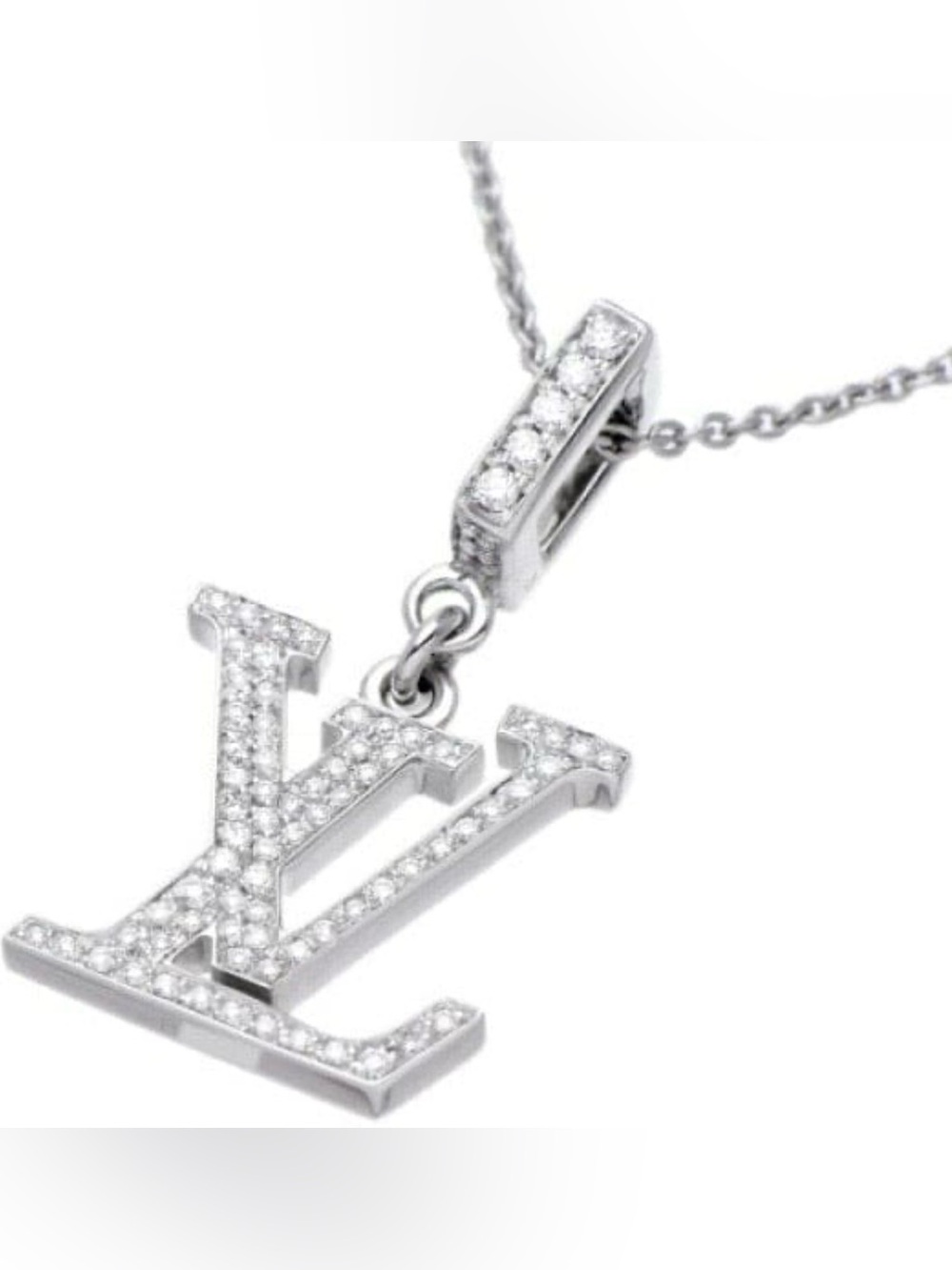 Silver Louis Vuitton Crystal Monogram Pendant Necklace